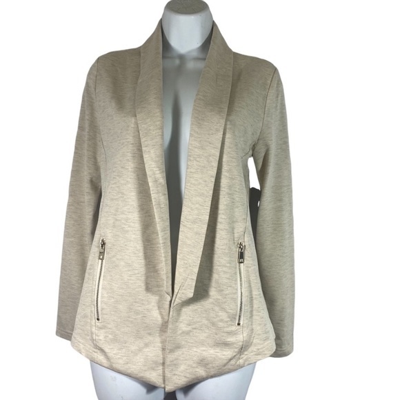 Tart Collections Size XS Jacket Open Front Oatmeal Zipper Pockets Poplin - Picture 4 of 10